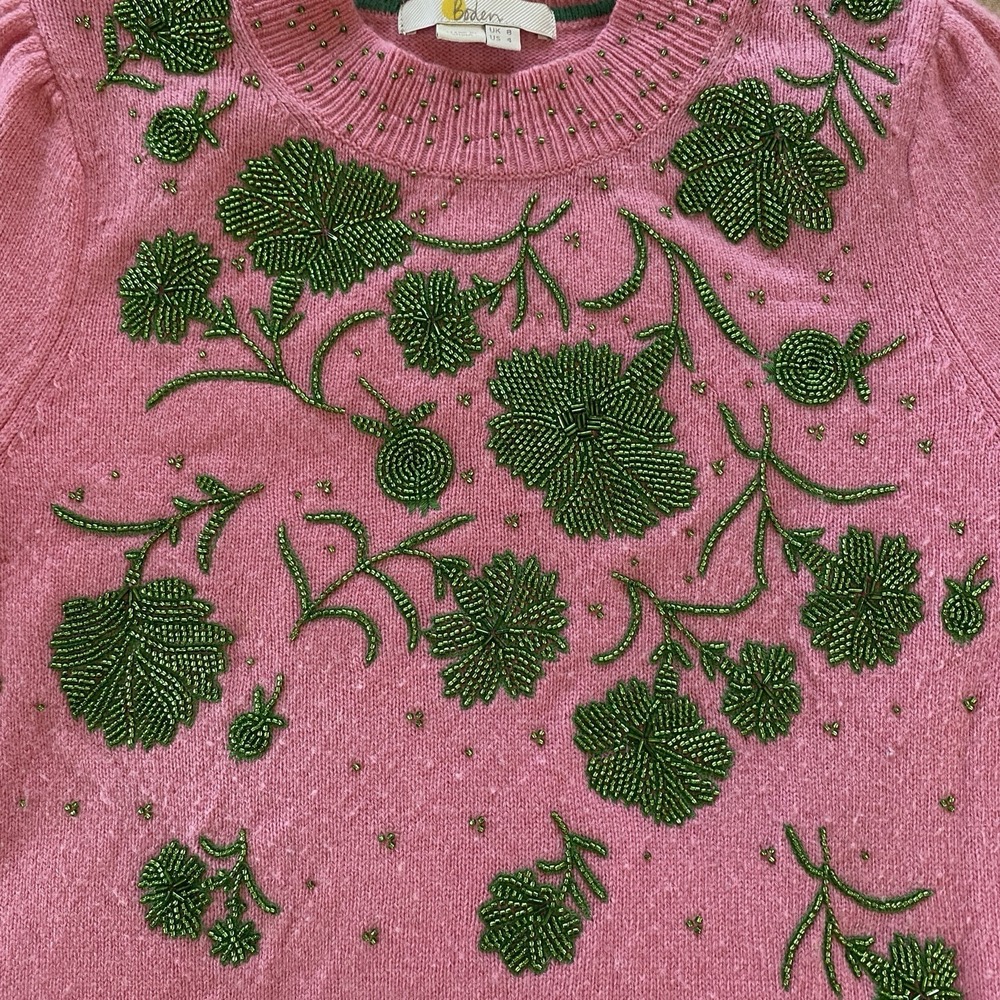 Boden Beaded Alpaca Wool Pullover‎ Sweater Size 4 Pink Green Fairy Cottage - Picture 4 of 7